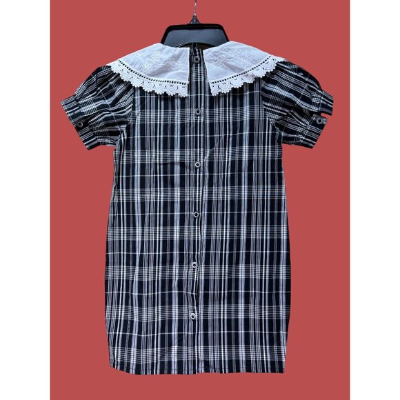 Quiansili - Girls Plaid Button Down Dresses Short Sleeve Peter Pan Collar - 5T - Picture 2 of 16